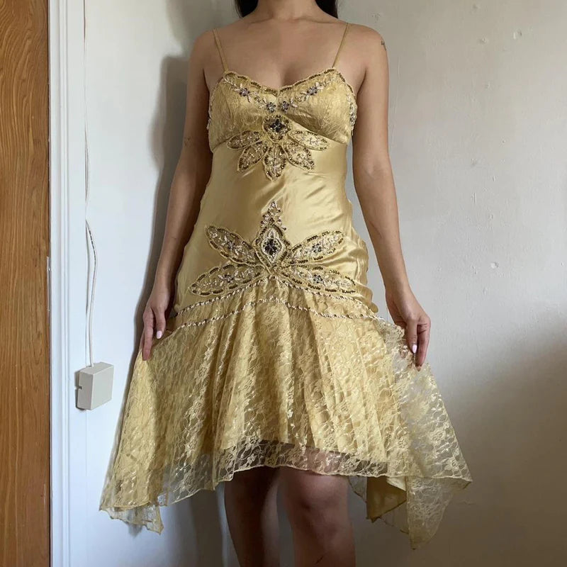 Gold Vintage Fashion Beaded Short Satin Homecoming Dress Birthday Party Dress gh4850