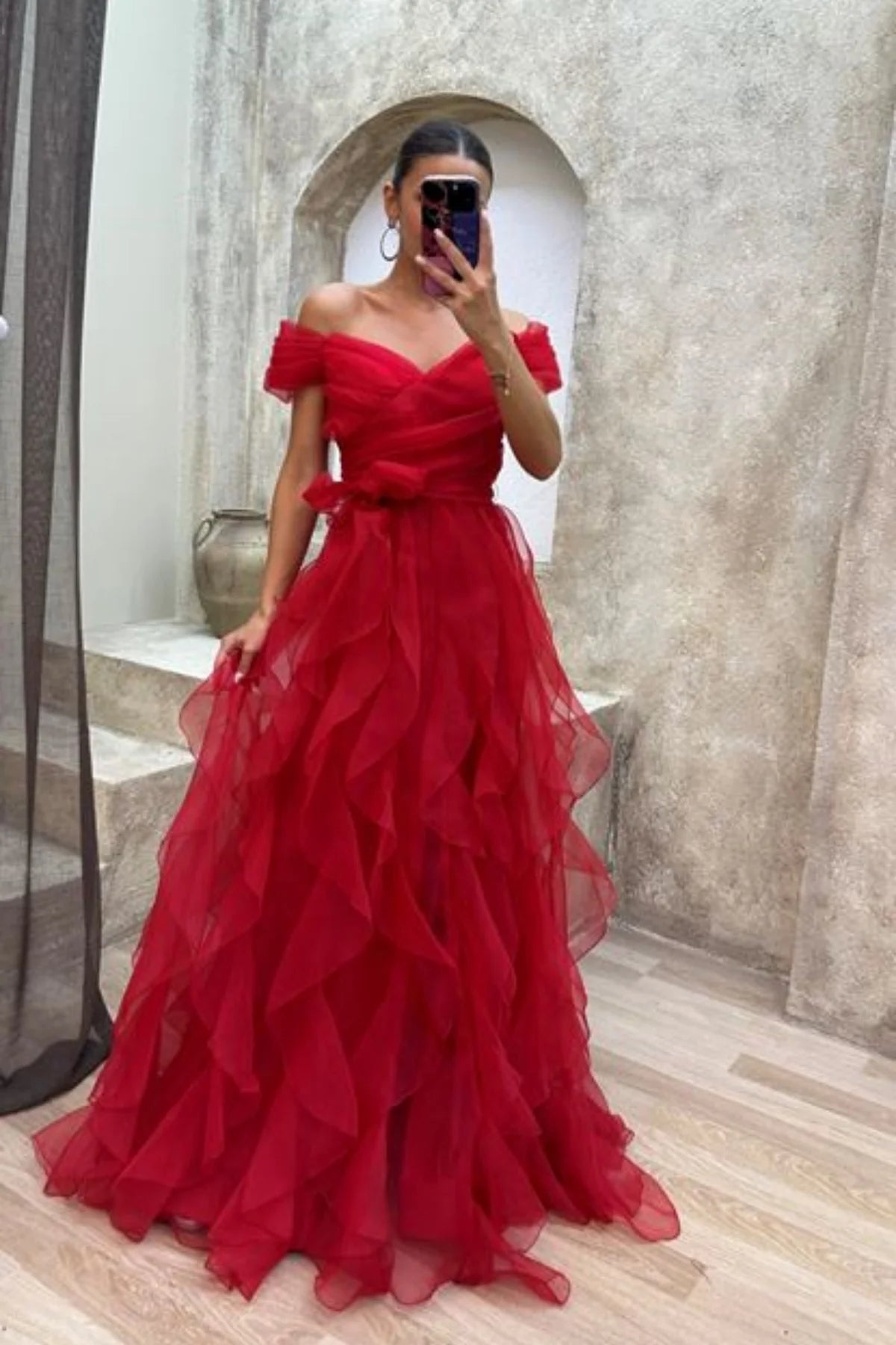 Robe de soirée longue en tulle à volants, élégante et violette, ligne A, robe de soirée gh2783