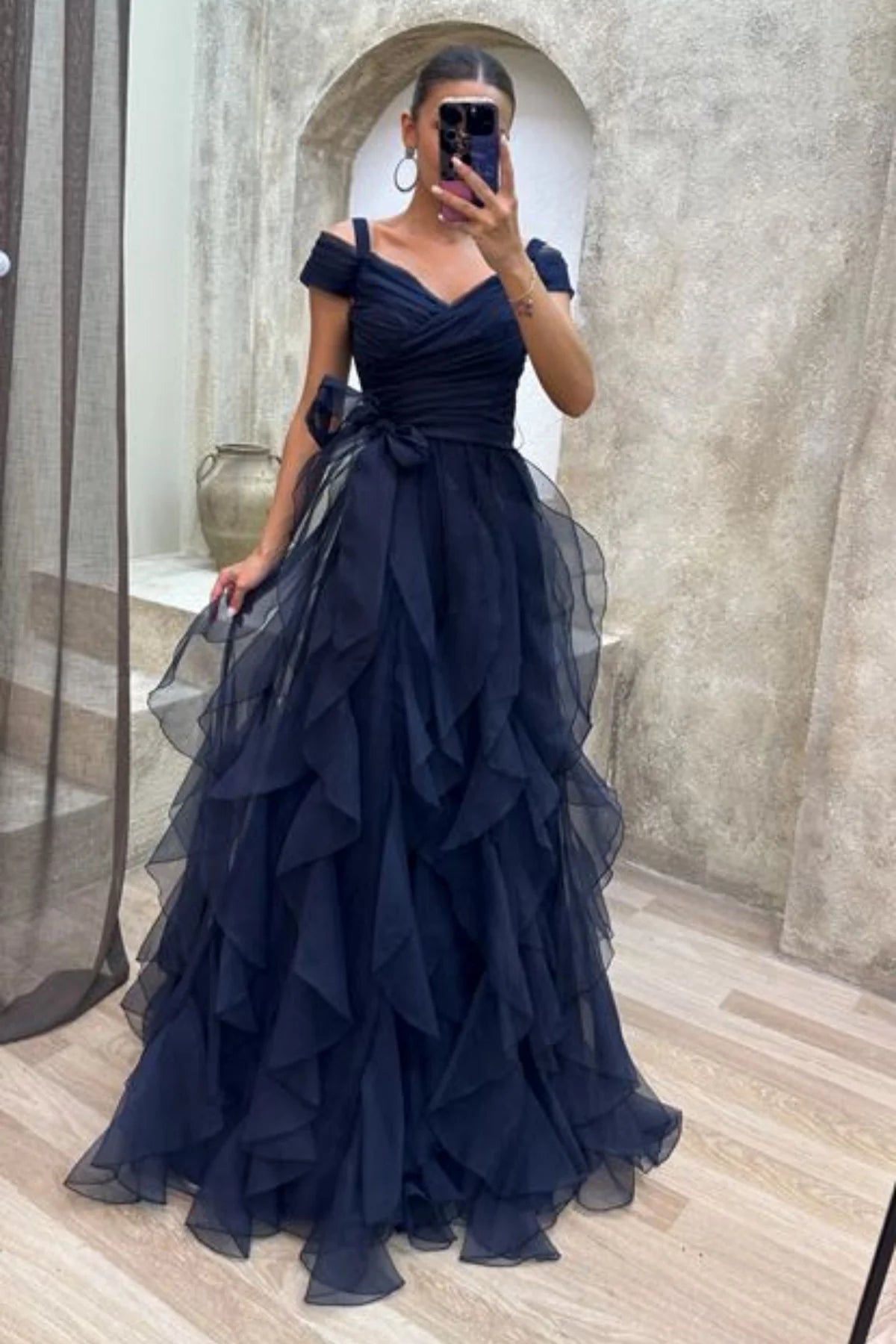 Robe de soirée longue en tulle à volants, élégante et violette, ligne A, robe de soirée gh2783