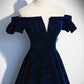 Dark blue/burgundy shiny elegant long velvet ball gown formal evening dress gh3211
