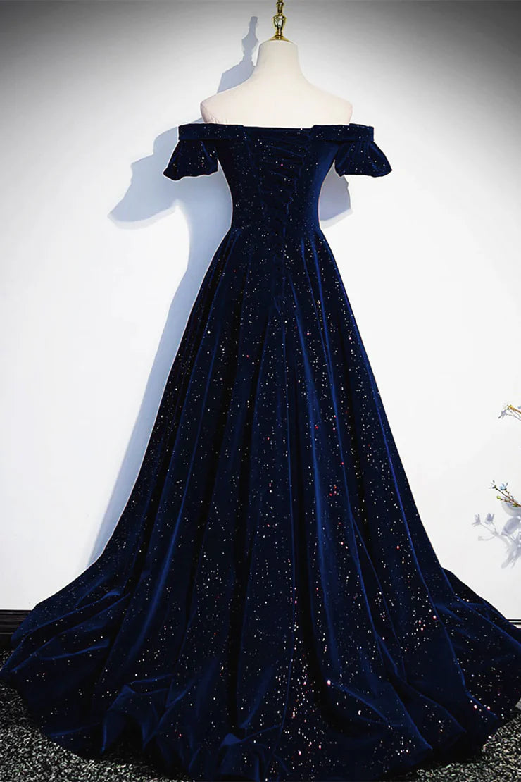 Dark blue/burgundy shiny elegant long velvet ball gown formal evening dress gh3211