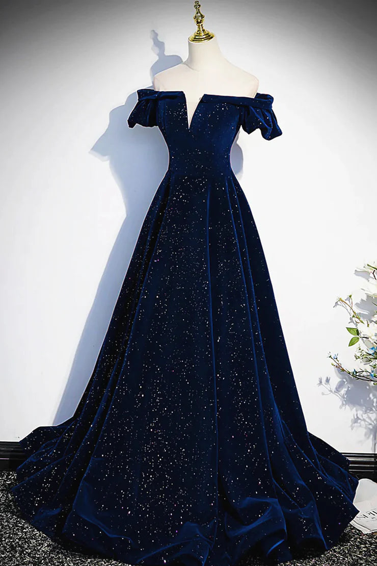 Dark blue/burgundy shiny elegant long velvet ball gown formal evening dress gh3211