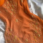 Robe longue cintrée à bretelles croisées, dégradé orange et vert, ornée de perles et de perles, style rétro (gh6592)