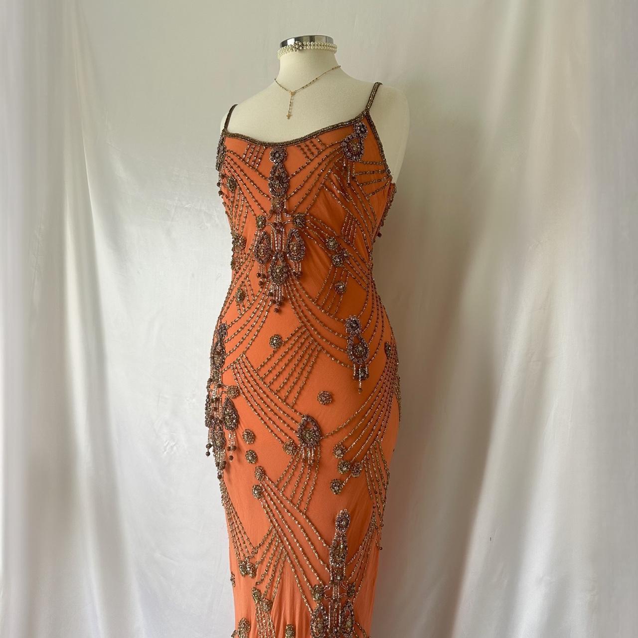 Robe de soirée longue en mousseline de soie, élégante et exquise, ornée de perles, style fantaisie, orange corail, gh3747