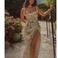Girlhomeshops-Fashionable and elegant floral long slit chiffon garden party dress wedding guest dress gh5204