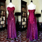 Fuchsia retro fashion elegant spaghetti strap long chiffon ball gown, evening dress, party dress gh3529