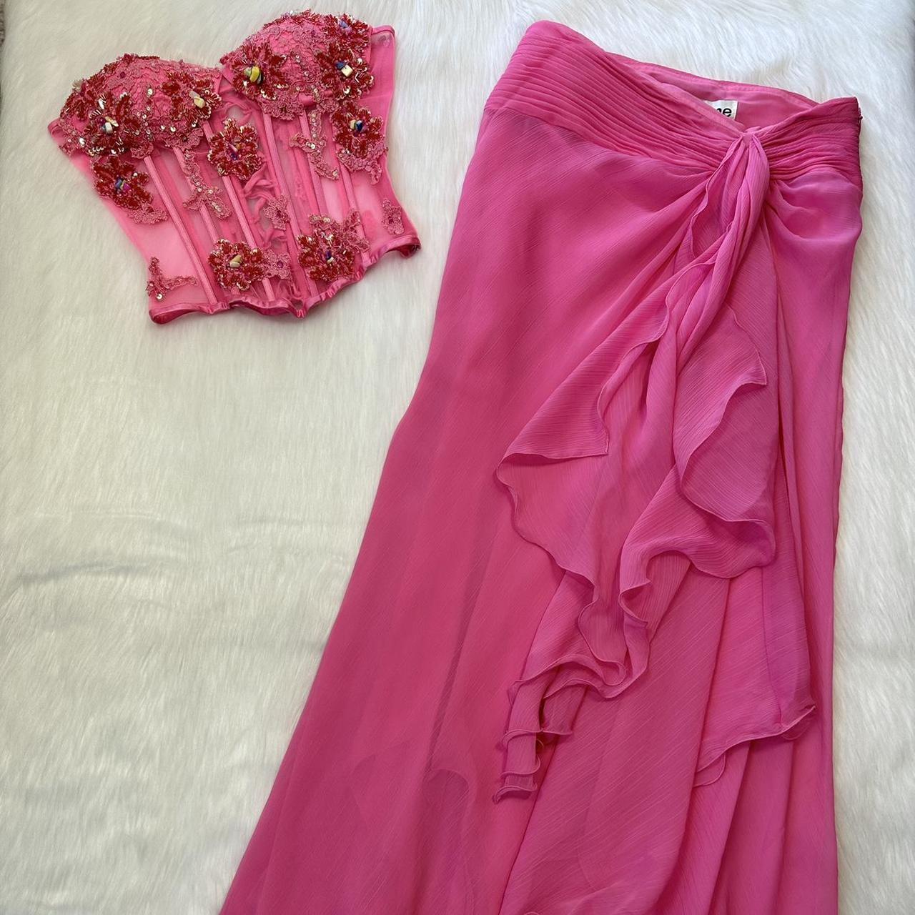Pink Beaded Beautiful Elegant Two Piece Maxi Vacation Party Dress gh4309