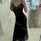 Black stylish elegant exquisite floral spaghetti strap long chiffon ball gown evening dress with jacket gh3299