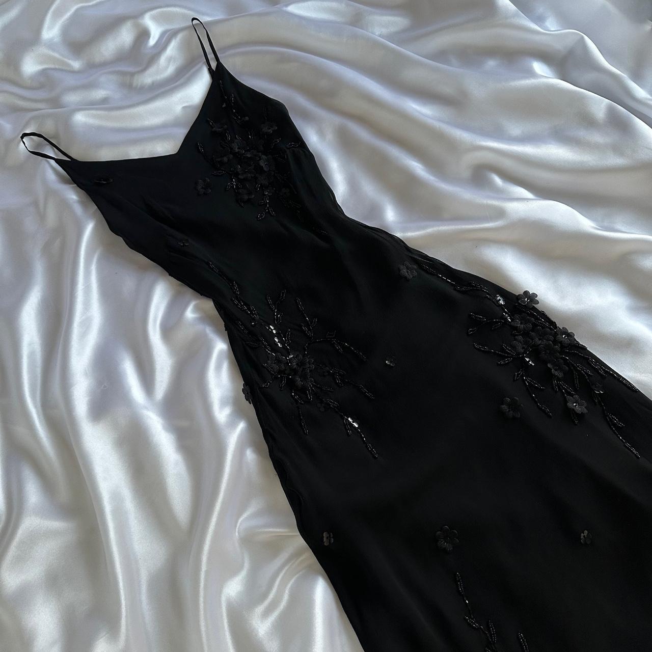 Robe de soirée longue en mousseline de soie noire, magnifique, exquise et élégante, à volants, gh3514