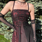 Robe de soirée longue en tulle et satin bordeaux, élégante et scintillante, style vintage, avec perles, gh3898