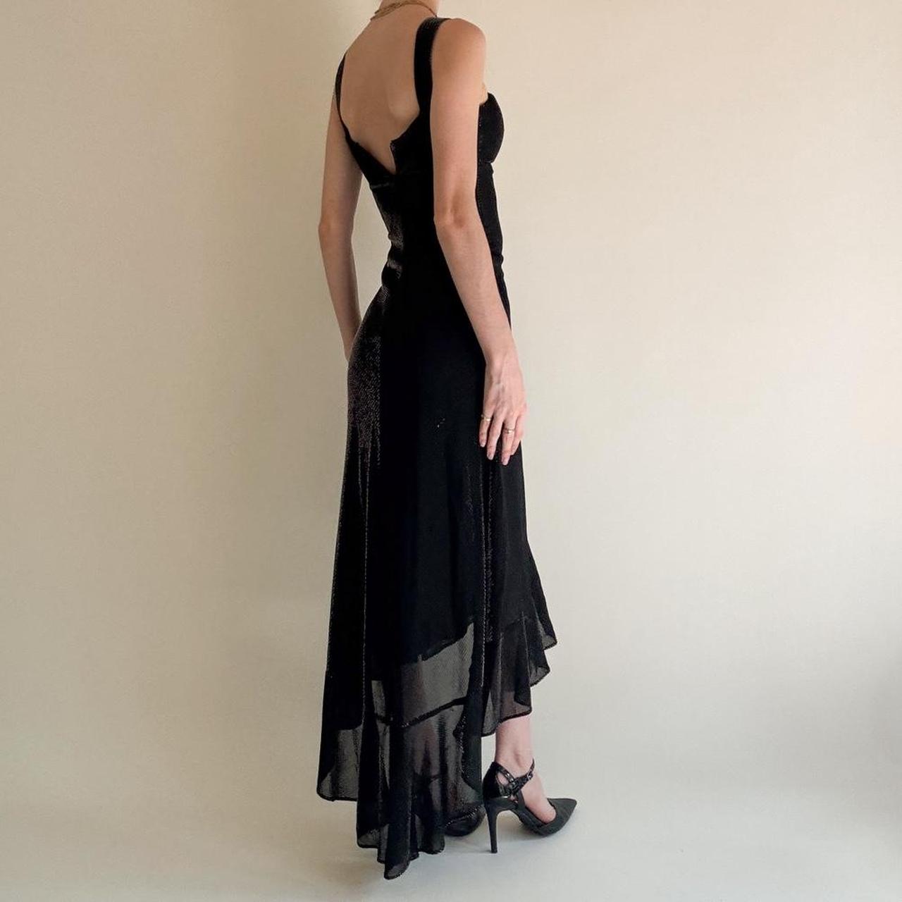 girlhomeshops – Schwarzes, gerüschtes, langes Chiffon-Ballkleid, Abschlusskleid, gh5646