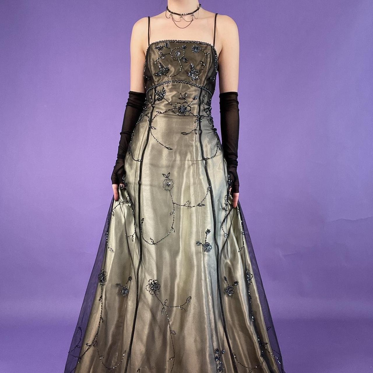 Robe de soirée élégante en tulle, longue et délicate, couleur marron doré, avec perles, pour fête d'anniversaire, bal, gh3614