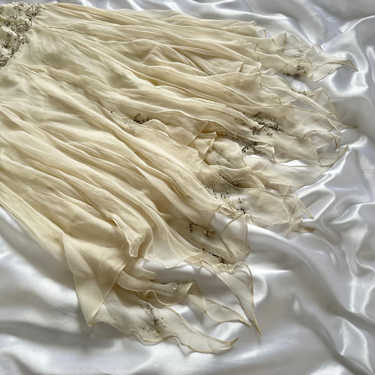 Robe de soirée longue en mousseline de soie, élégante et brillante, faite à la main, avec perles, personnalisée, ivoire, à la mode, gh3748