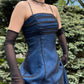 Girlhomeshops--Navy blue vintage elegant long chiffon star prom dress party dress gh5504