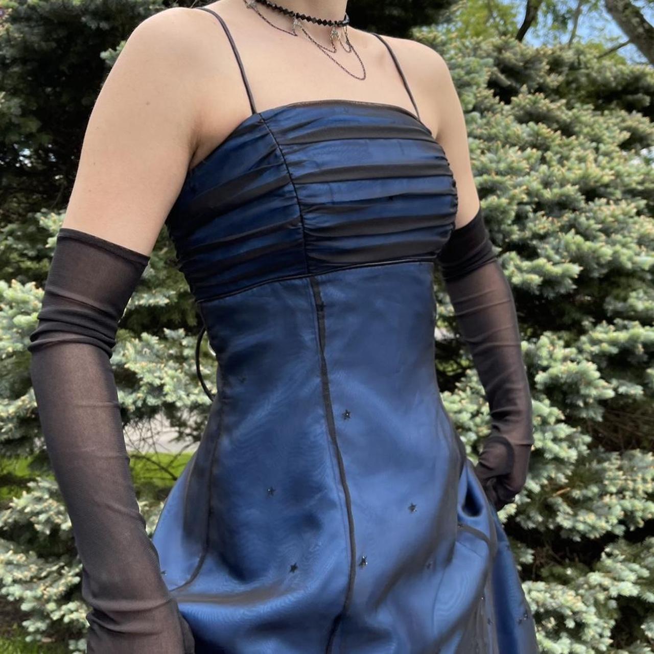 Girlhomeshops--Navy blue vintage elegant long chiffon star prom dress party dress gh5504