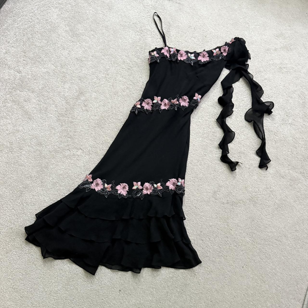 Robe de soirée longue en mousseline de soie, noire, élégante, délicate, rose, brodée, avec des perles, asymétrique, à volants, à paillettes, pour anniversaire, bal, vacances, rendez-vous, gh4108