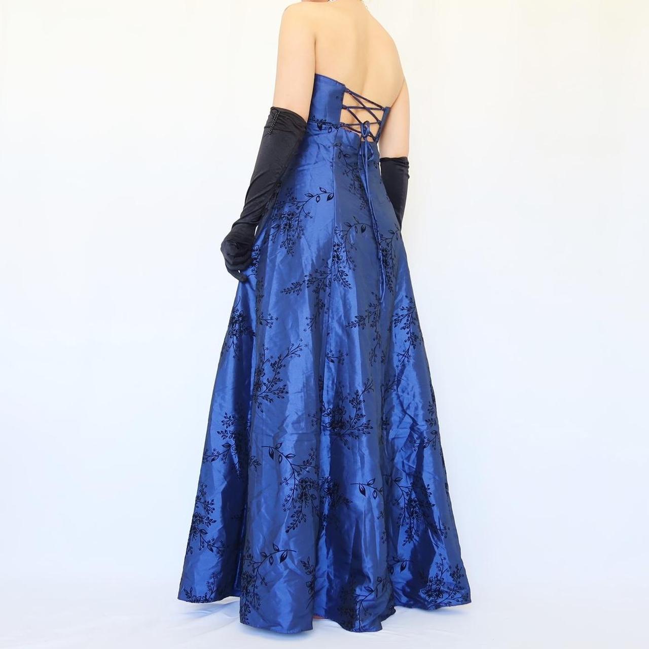 Marineblaues Vintage-Ballkleid mit Blumenmuster, langes Samt-Trompetenkleid, Abendkleid, Partykleid, gh4350