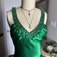 Robe de soirée moulante longue en satin vert brillant, style vintage, sexy, col en V, strass, dos nu, robe de bal formelle, gh3688