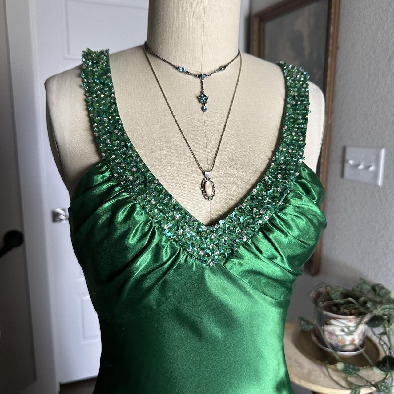 Robe de soirée moulante longue en satin vert brillant, style vintage, sexy, col en V, strass, dos nu, robe de bal formelle, gh3688