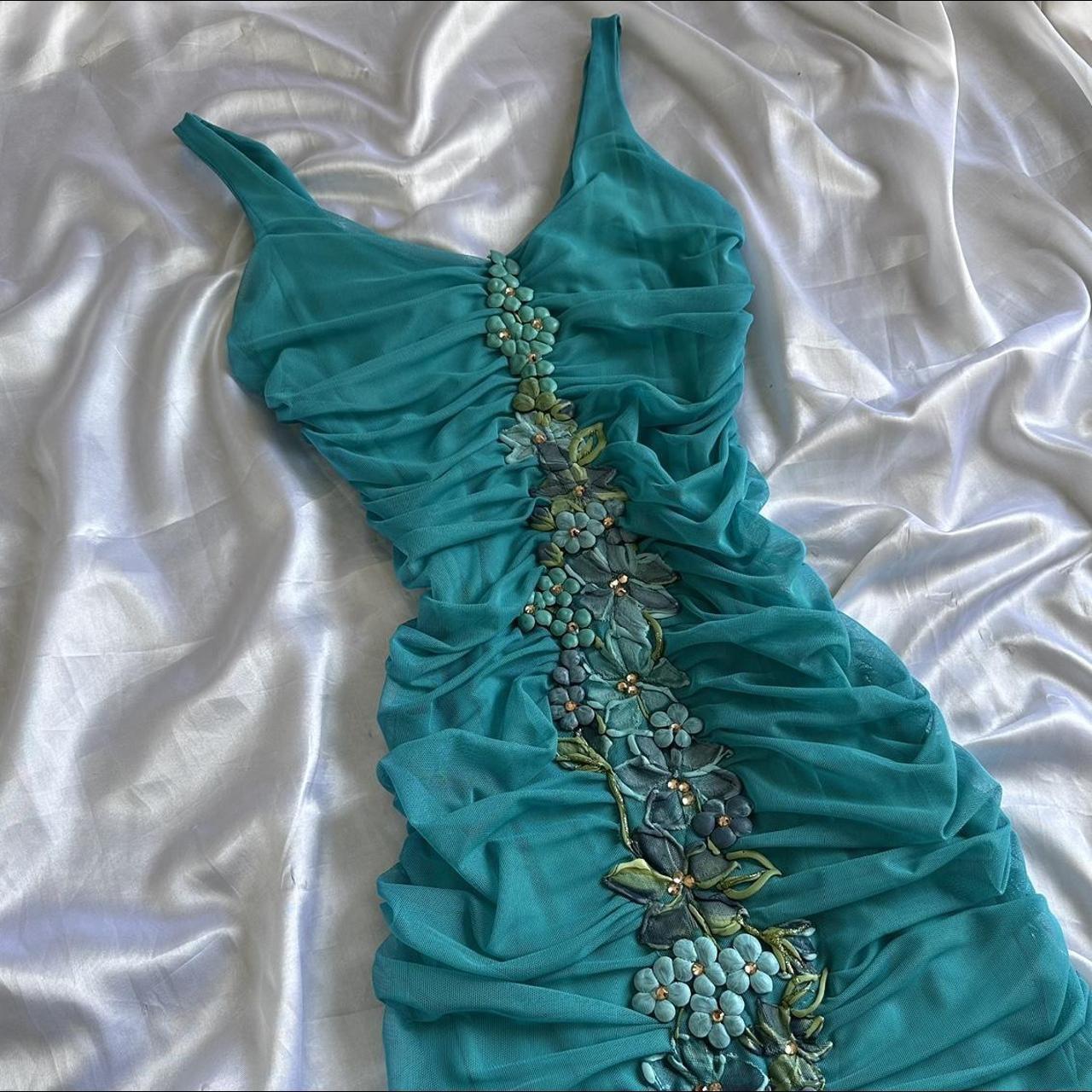 Turquoise Stunning Vintage Gorgeous Exquisite Floral Beaded Straps Long Chiffon Ball Gown Evening Dress Party Dress Prom Dress gh3867