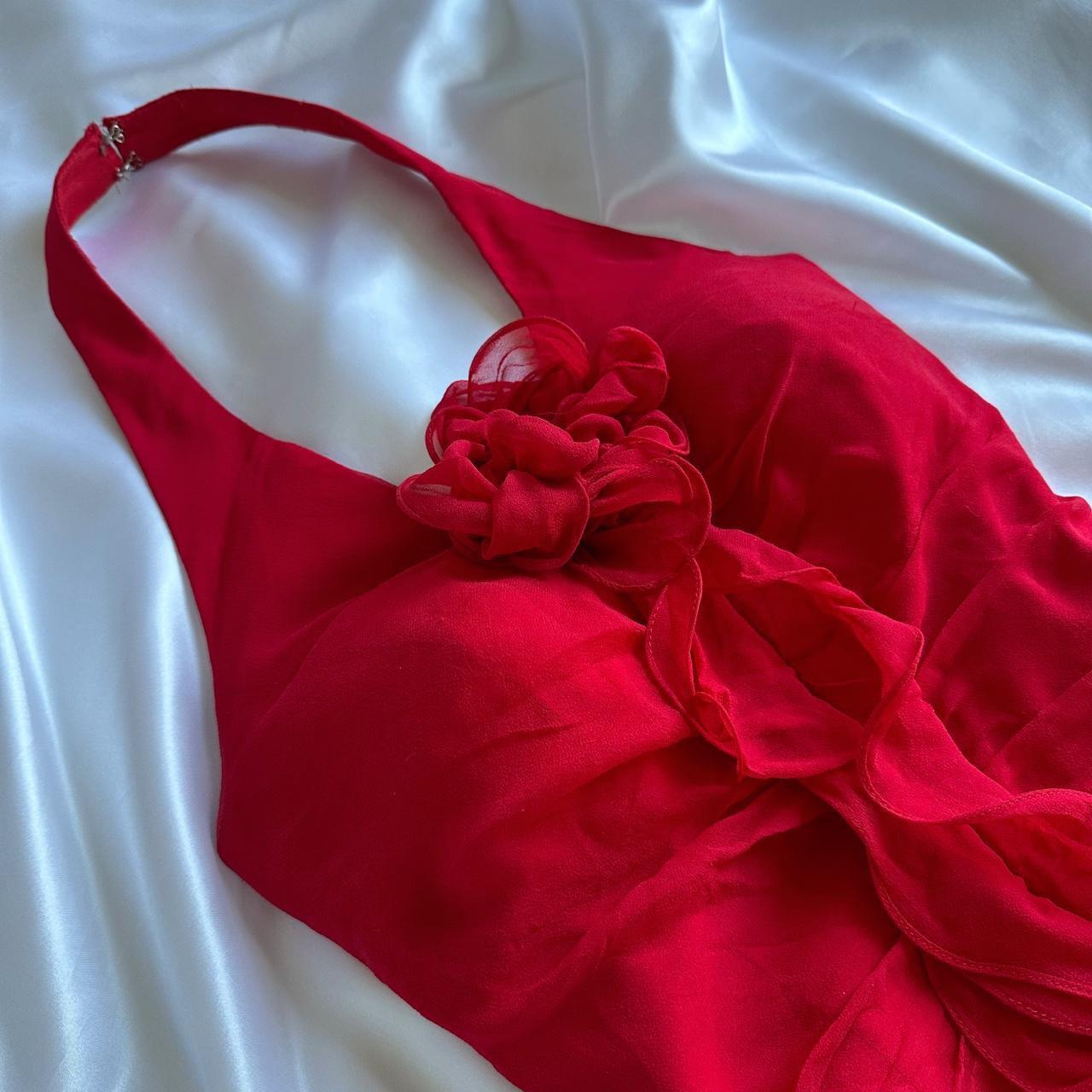 Robe de soirée longue en mousseline de soie, élégante et unique, à volants, motif floral, rouge, magnifique, à la mode, gh3561