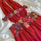 Robe de soirée longue en mousseline de soie, élégante et rouge, à fleurs, col en V, gh4444