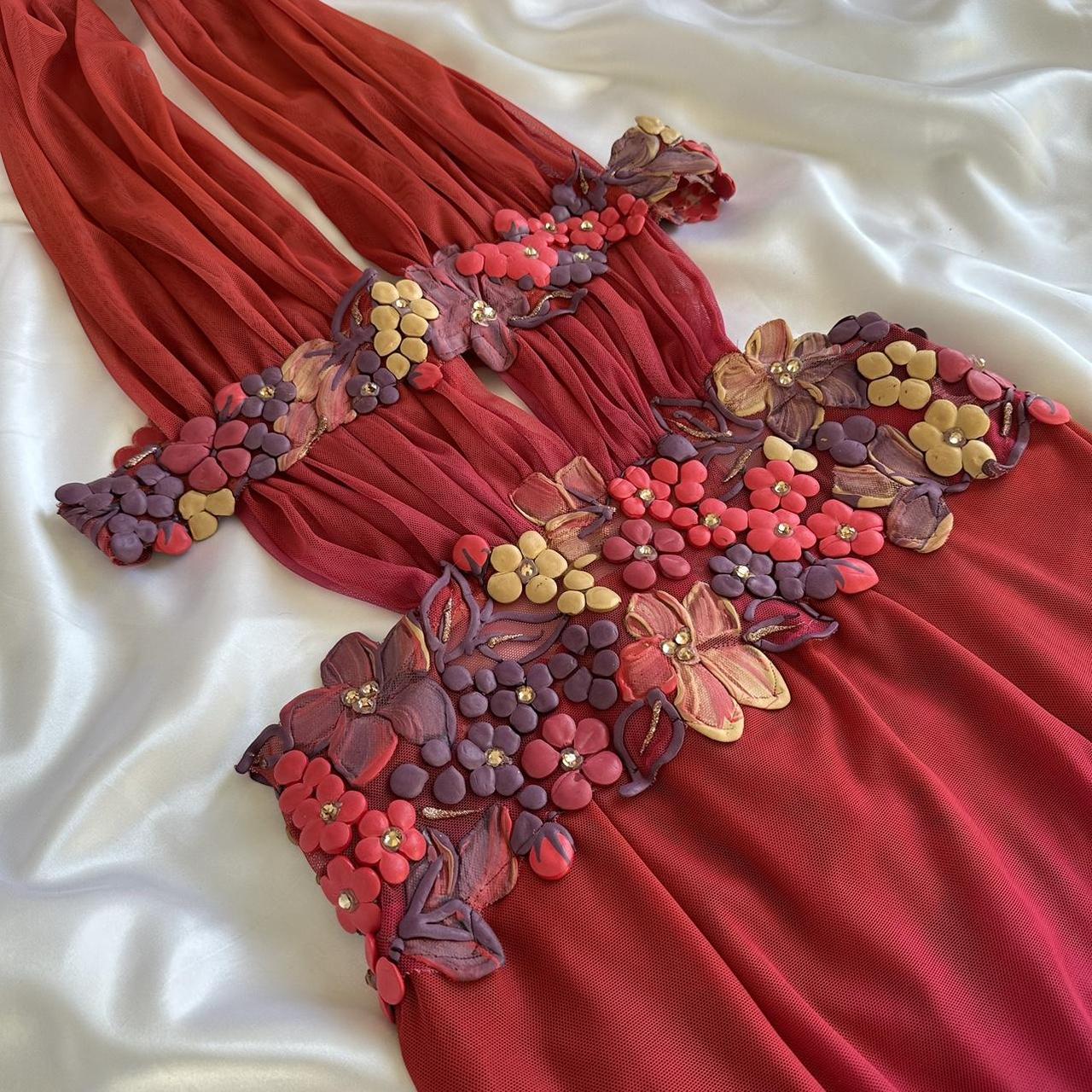 Robe de soirée longue en mousseline de soie, élégante et rouge, à fleurs, col en V, gh4444