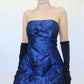 Marineblaues Vintage-Ballkleid mit Blumenmuster, langes Samt-Trompetenkleid, Abendkleid, Partykleid, gh4350