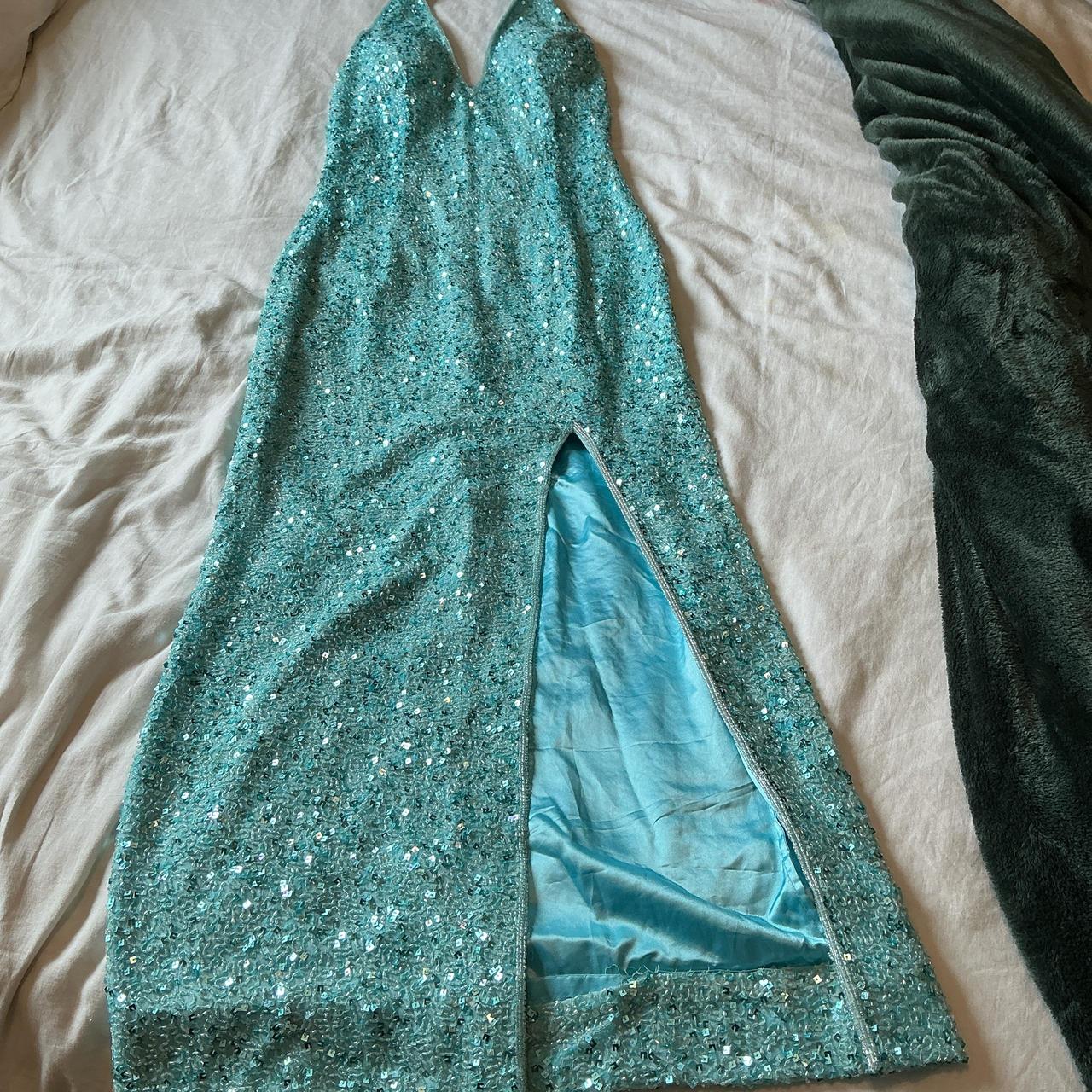 Robe de soirée longue à paillettes et perles, élégante et bleue, avec bretelles, gh3578