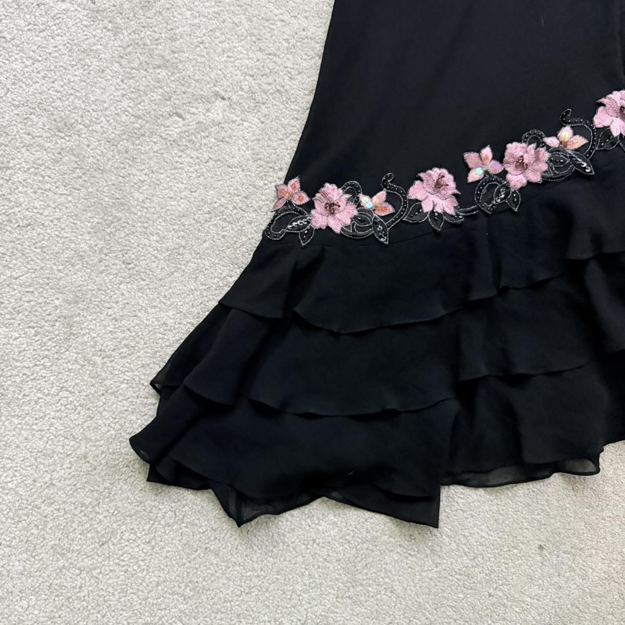 Robe de soirée longue en mousseline de soie, noire, élégante, délicate, rose, brodée, avec des perles, asymétrique, à volants, à paillettes, pour anniversaire, bal, vacances, rendez-vous, gh4108