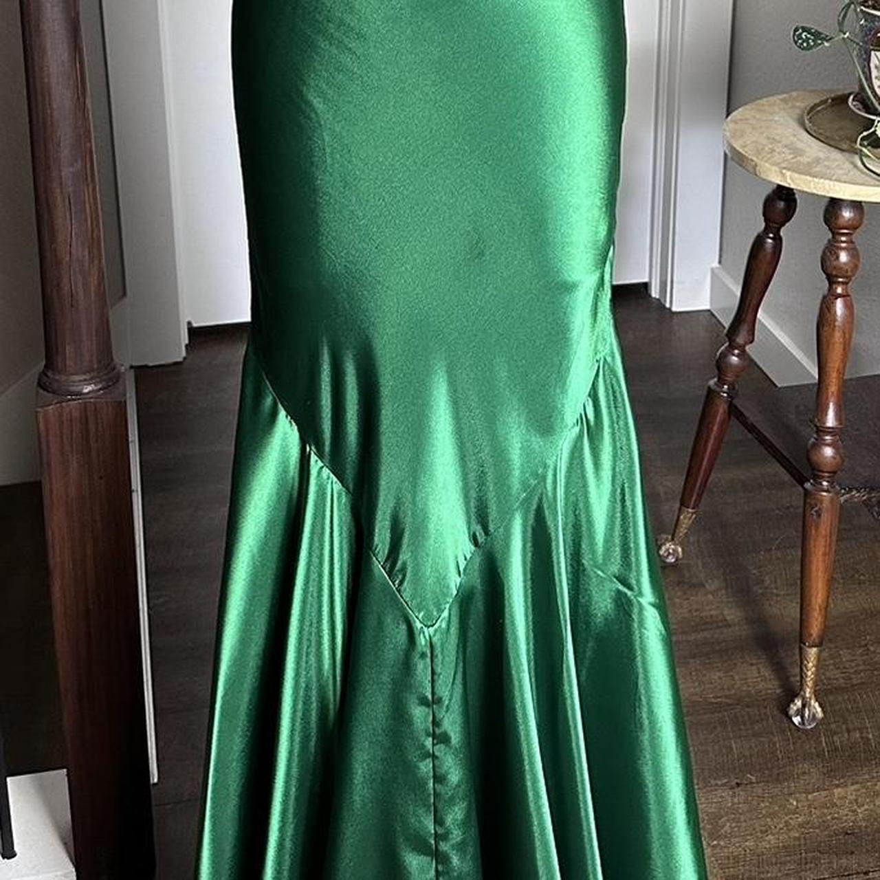 Robe de soirée moulante longue en satin vert brillant, style vintage, sexy, col en V, strass, dos nu, robe de bal formelle, gh3688