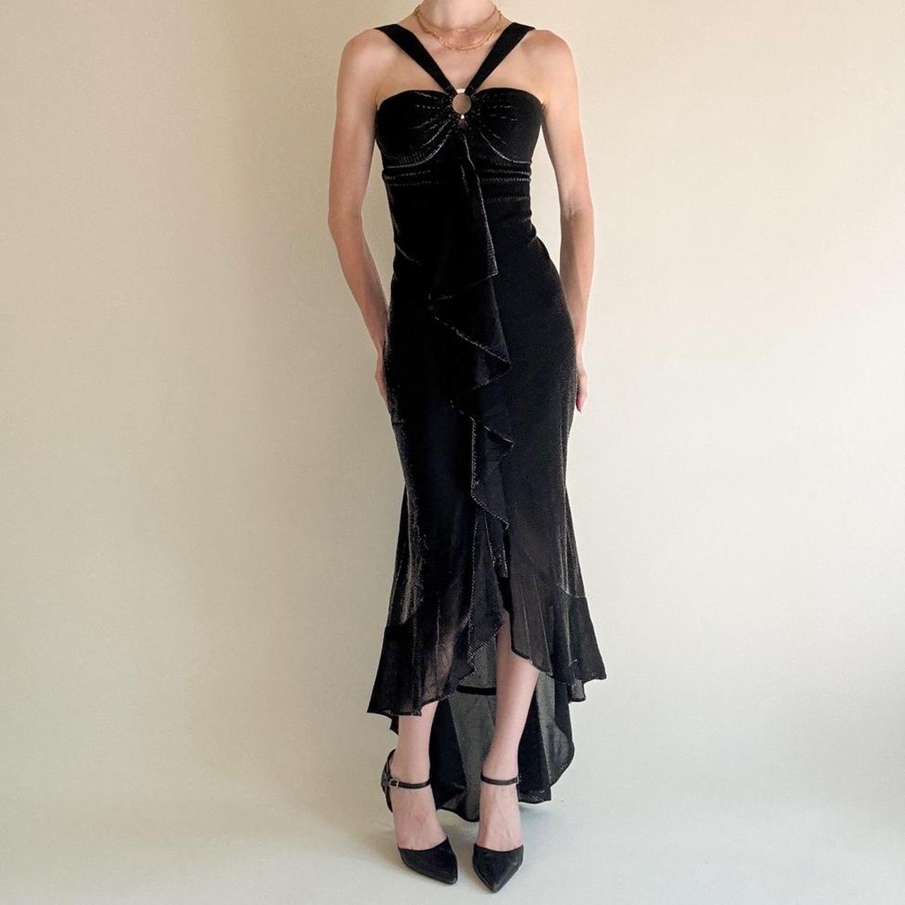 girlhomeshops – Schwarzes, gerüschtes, langes Chiffon-Ballkleid, Abschlusskleid, gh5646