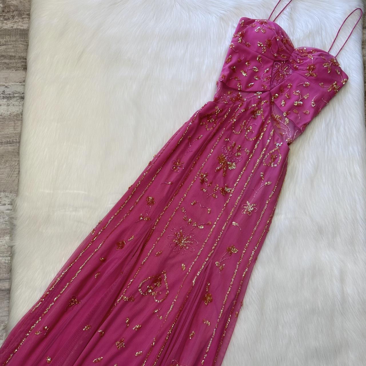 Atemberaubendes, seltenes, heißes Pink, Vintage-Mode, elegant, zarte florale Pailletten, langes Chiffon-Pailletten-Ballkleid, Abendkleid, Geburtstagspartykleid, Feenkleid, Heimkehrkleid, Hochzeitsgastkleid, Abschlussballkleid, gh3810