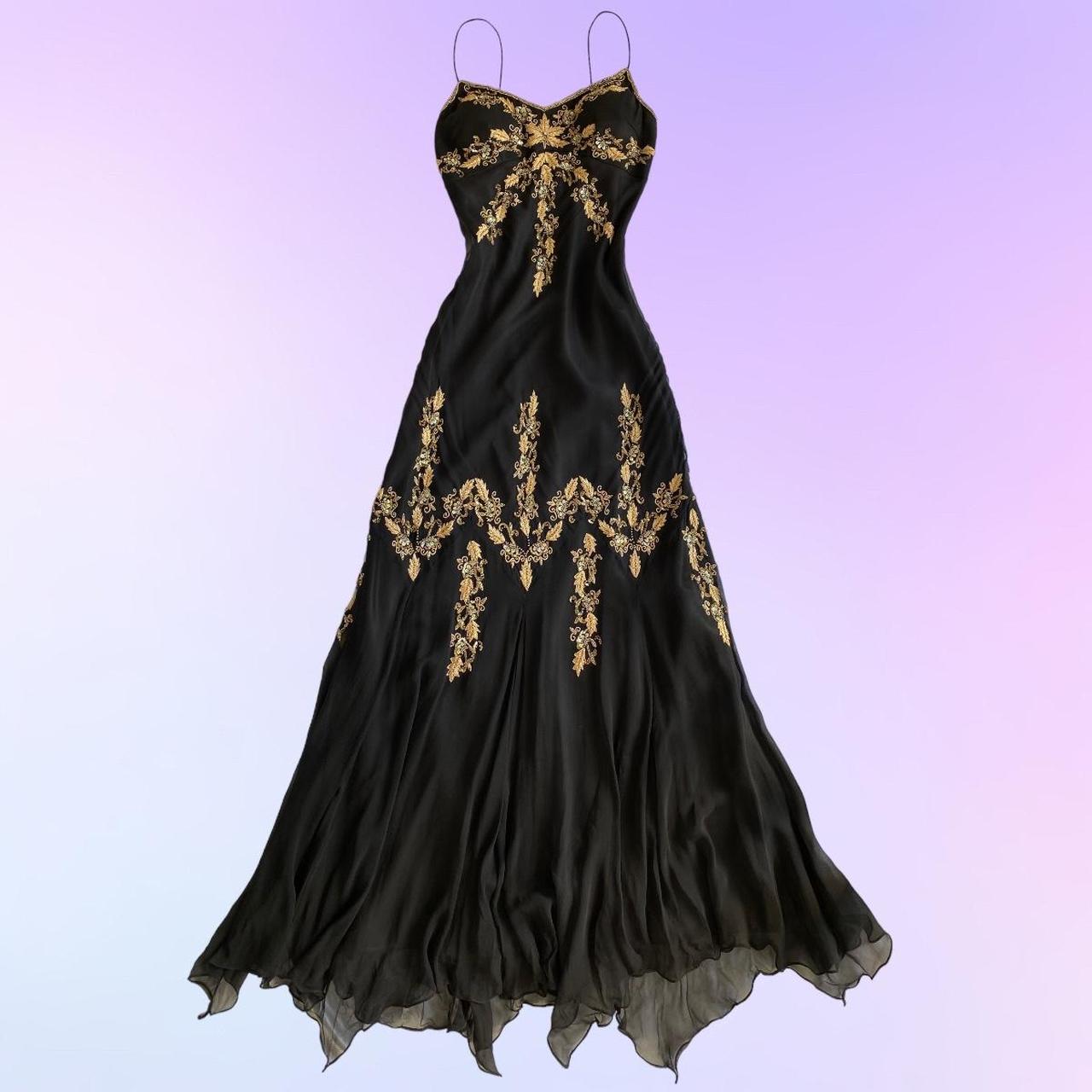 Schwarz Gold Schöne Stickerei Perlen Floral Spaghetti Strap Lange Chiffon Ballkleid Abend Party Kleid Prom Kleid gh3754