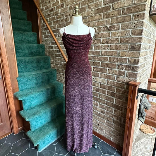 Robe de soirée longue à paillettes, style rétro, bordeaux, noir, brillante, élégante, bretelles spaghetti, robe de bal, robe d'anniversaire, robe de bal, gh3955