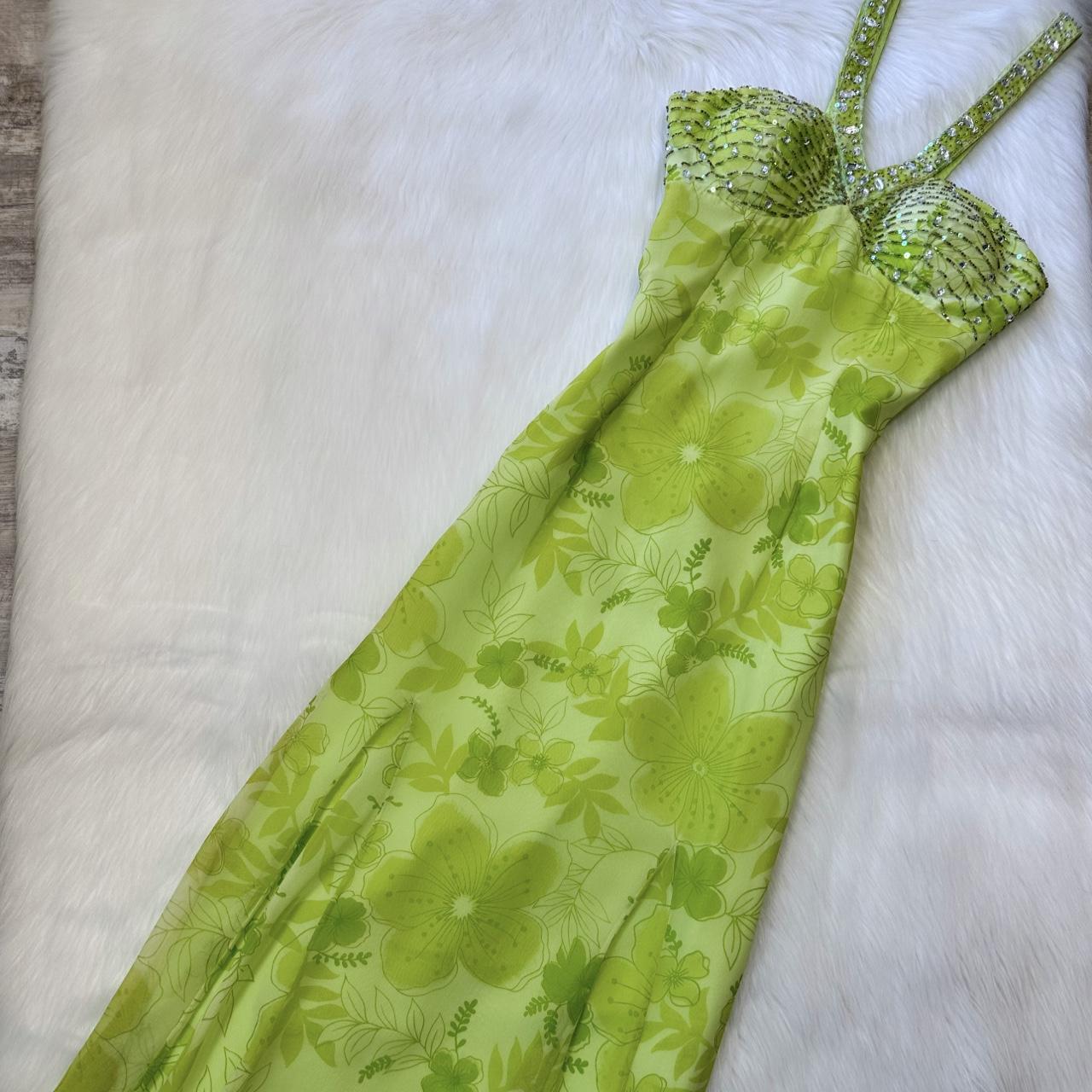 Belle robe longue vert clair à paillettes florales, robe de bal vintage des années 90, robe longue Y2K, robe de fée, robe d'invité de mariage, robe de retour gh4516