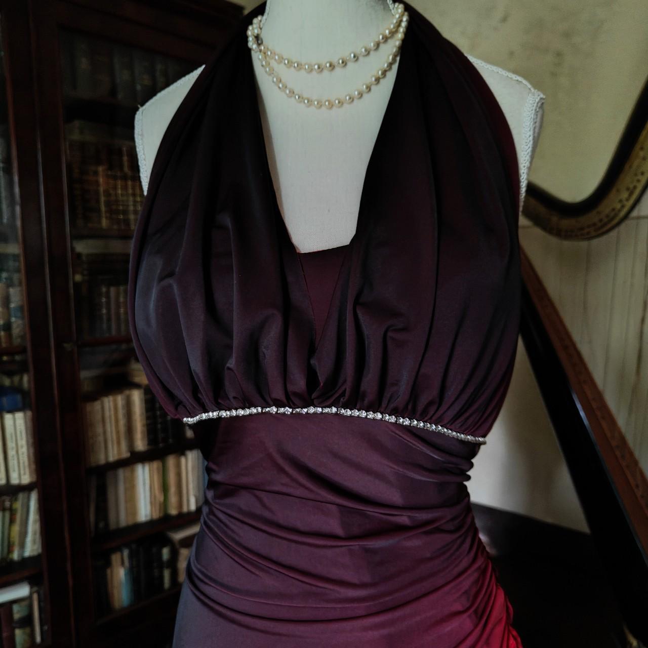 Girlhomeshops – Burgunderrot-Schwarz-Farbverlauf, Retro-Mode, langes Chiffon-Feenkleid, Ballkleid, GH5545