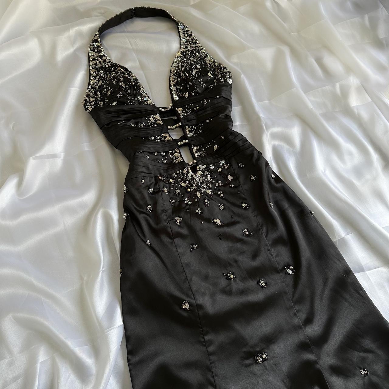 Schwarzes, wunderschönes Vintage-Mode-Elegantes, exquisites, perlenbesetztes Spaghettiträger-Lang-Satin-Ballkleid, Abendkleid, Geburtstagspartykleid, Abschlussballkleid gh3640