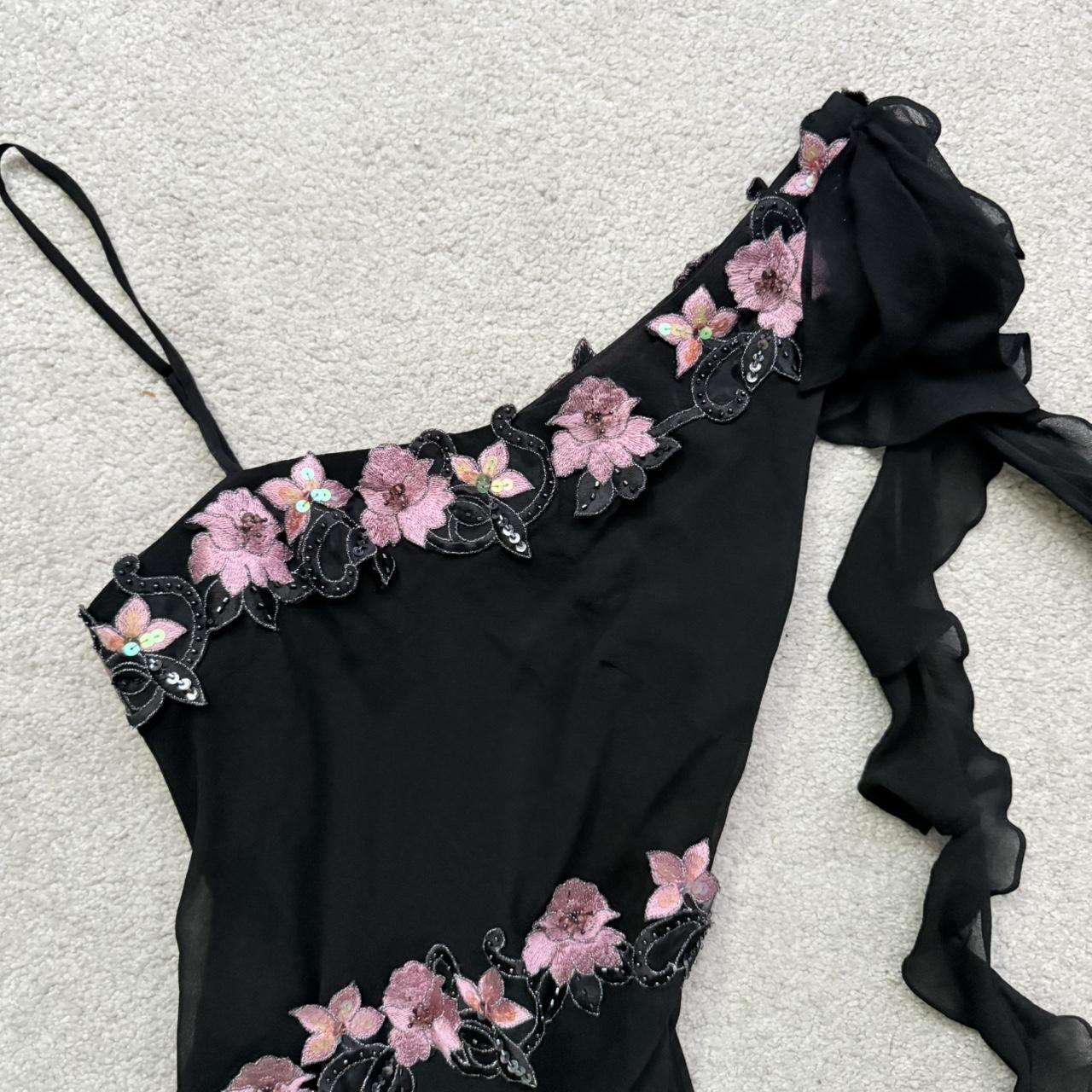 Robe de soirée longue en mousseline de soie, noire, élégante, délicate, rose, brodée, avec des perles, asymétrique, à volants, à paillettes, pour anniversaire, bal, vacances, rendez-vous, gh4108