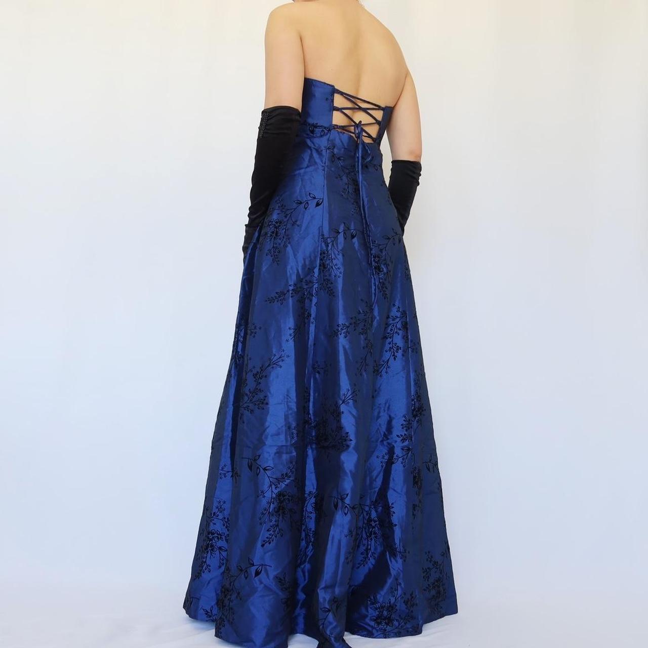 Marineblaues Vintage-Ballkleid mit Blumenmuster, langes Samt-Trompetenkleid, Abendkleid, Partykleid, gh4350