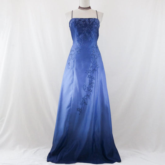 Blue Vintage Fashion Ombre Floral Beaded prom dress Satin Evening Dress Pleated Corset A-Line Silhouette Backless Corset Party Dress gh3604