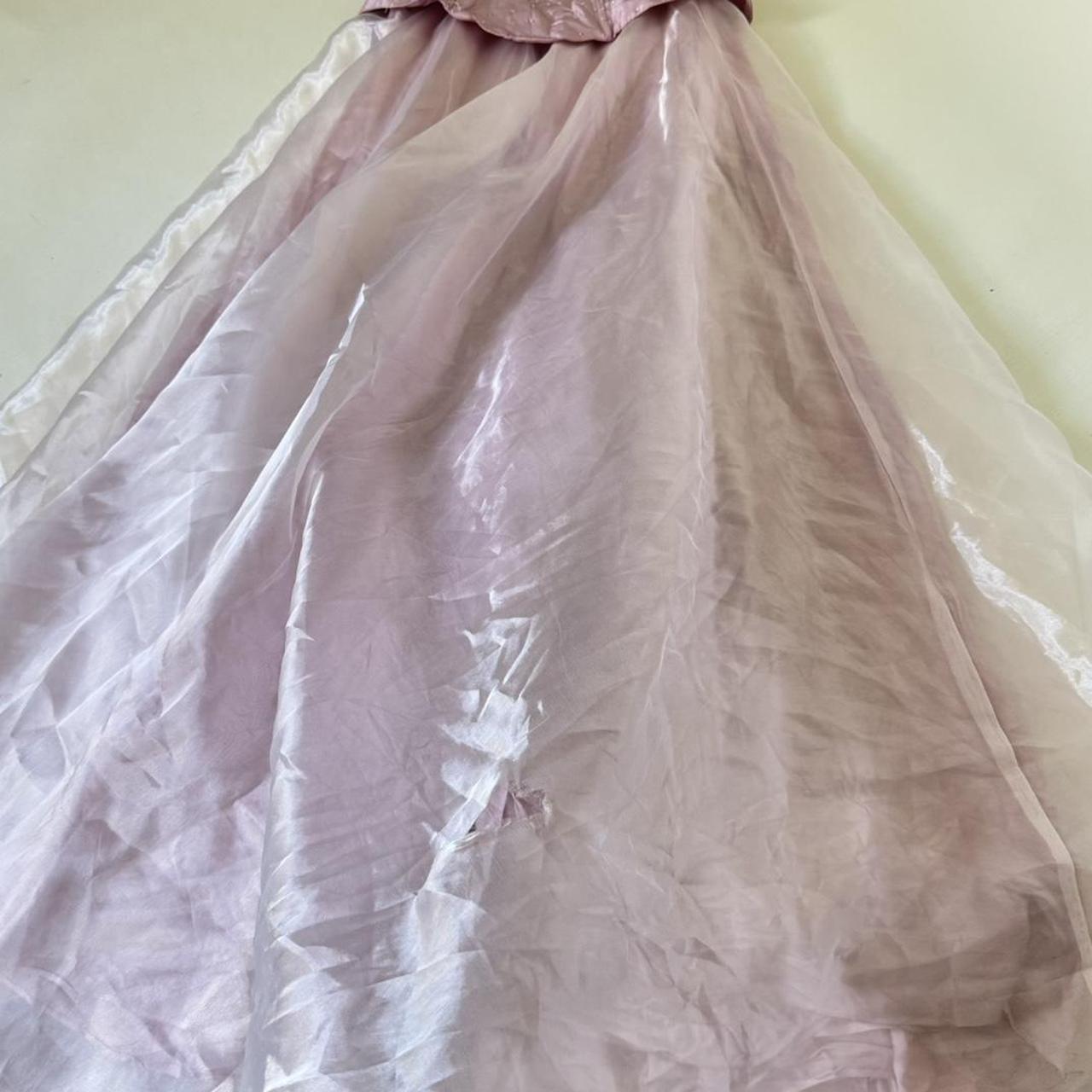 Robe de soirée longue en satin et tulle rose pailleté, bustier et perles, gh4592