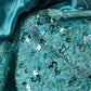 Robe de soirée longue à paillettes et perles, élégante et bleue, avec bretelles, gh3578