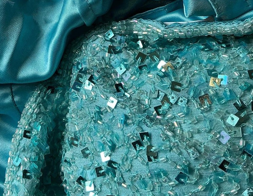 Robe de soirée longue à paillettes et perles, élégante et bleue, avec bretelles, gh3578