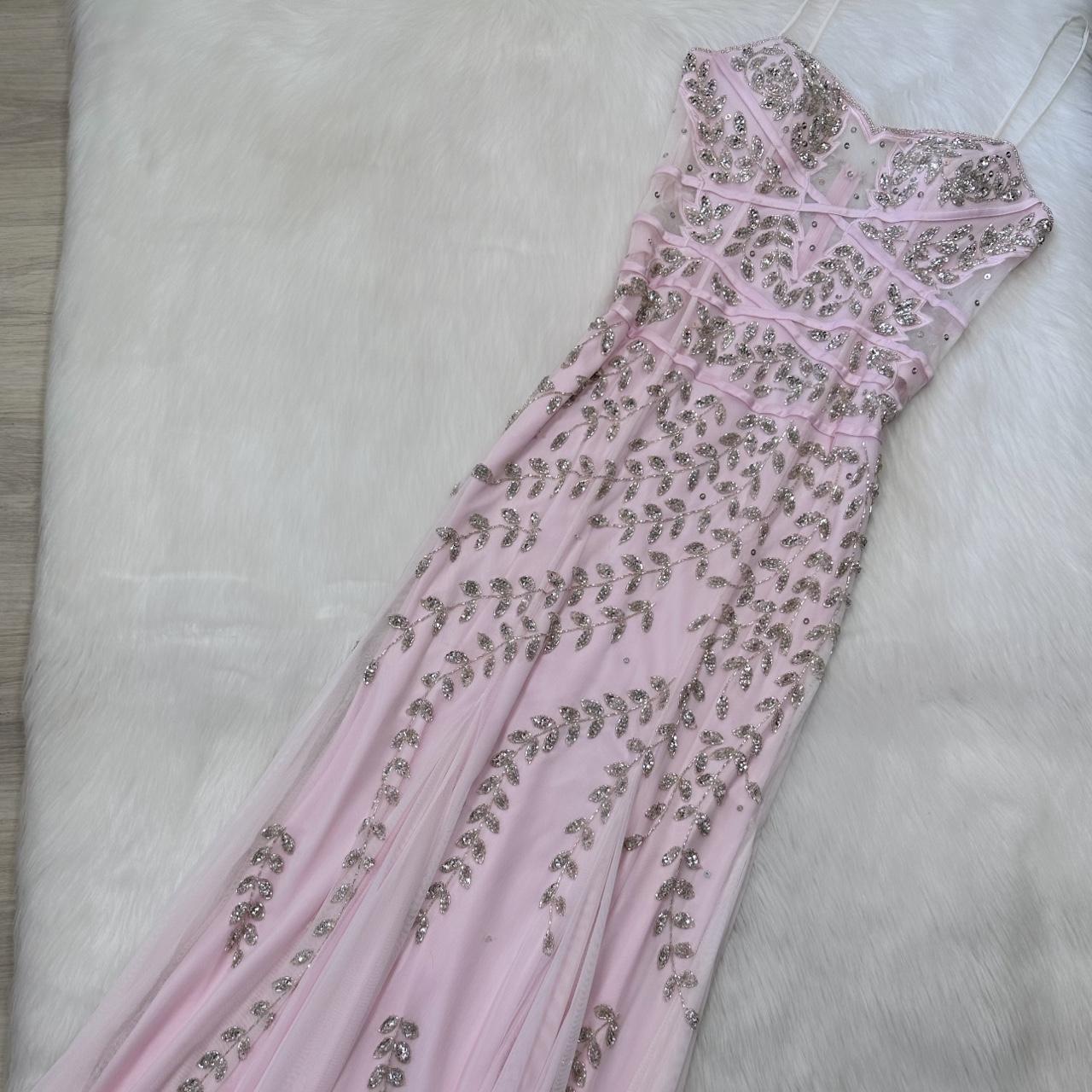 Light pink y2k gorgeous exquisite beaded long chiffon halter real beautiful silver floral sequin wedding guest dress date dress graduation dress vintage prom dress fairy dress 2000s dress homecoming dress gh4519
