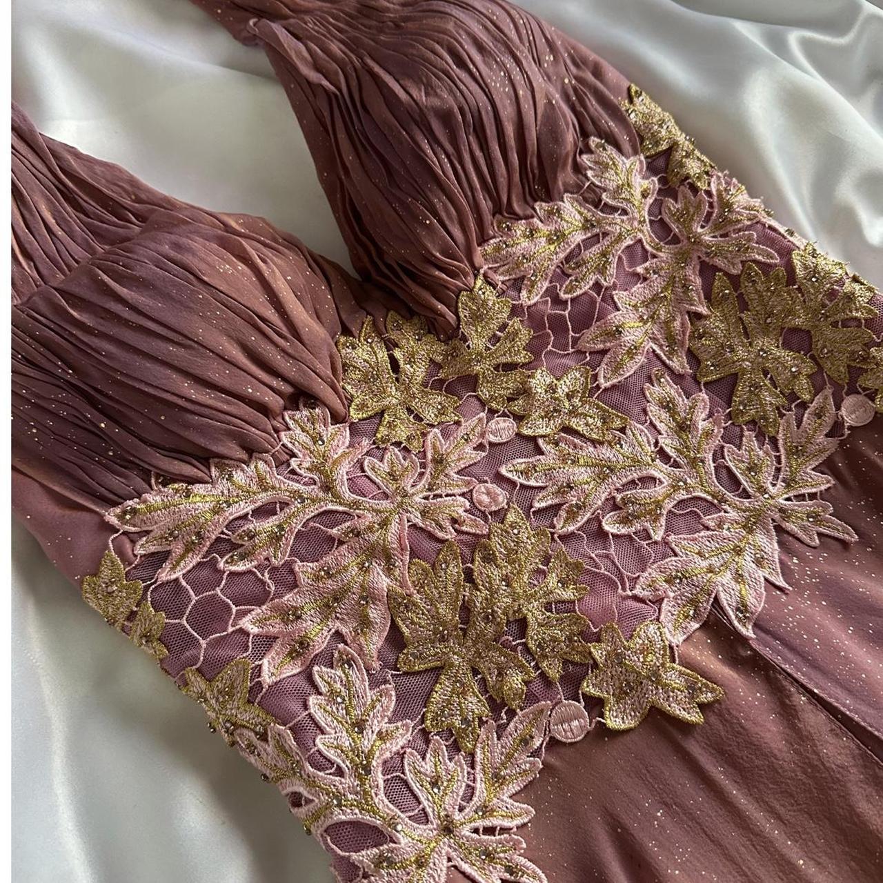 Purple Bronze Shiny Elegant Vintage Flower Applique Long Chiffon Fairy Evening Gown Party Dress prom dress gh3595