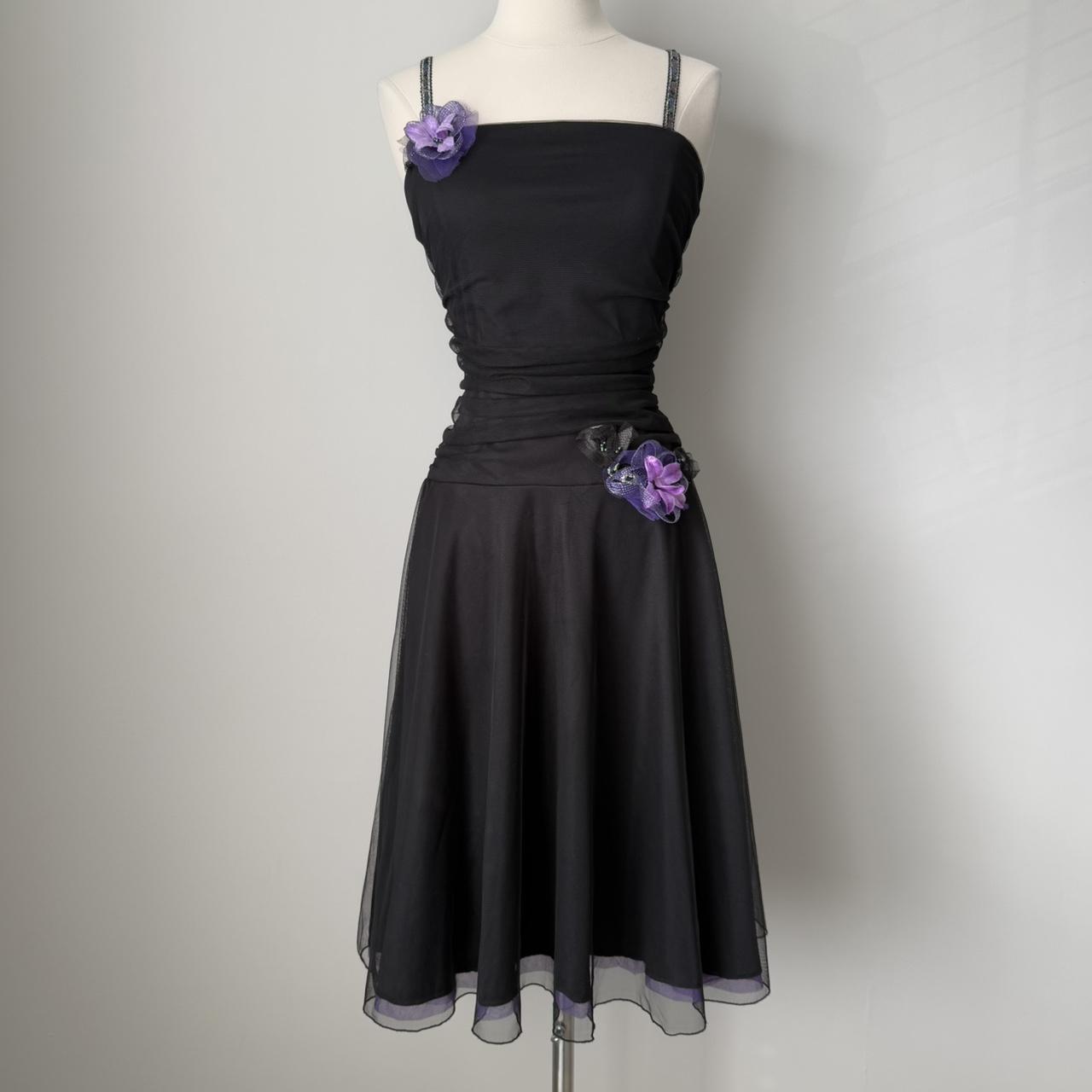 Black Vintage Elegant Exquisite Purple Floral Spaghetti Strap Short Women Chiffon Tulle Homecoming Dress Prom Dress Evening Dress Party Dress gh4126