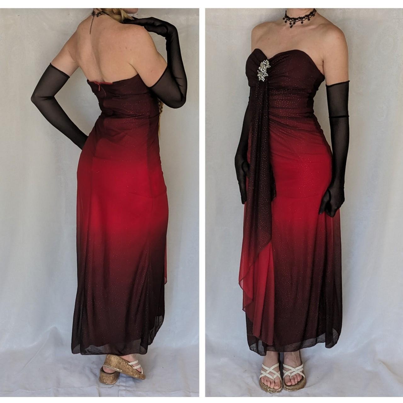 Black Red Fashion Gradient Retro Exquisite Rhinestone Elegant Shiny Long Chiffon Ball Dress Evening Dress Birthday Party Dress Prom Dress gh3803