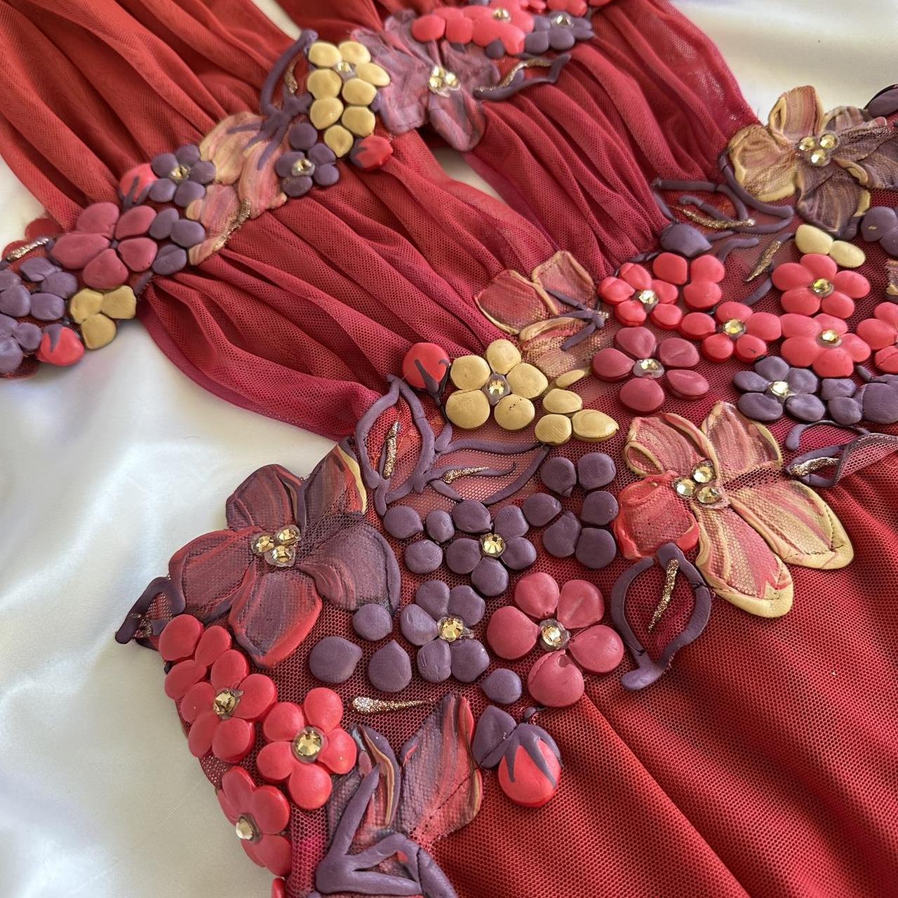 Robe de soirée longue en mousseline de soie, élégante et rouge, à fleurs, col en V, gh4444