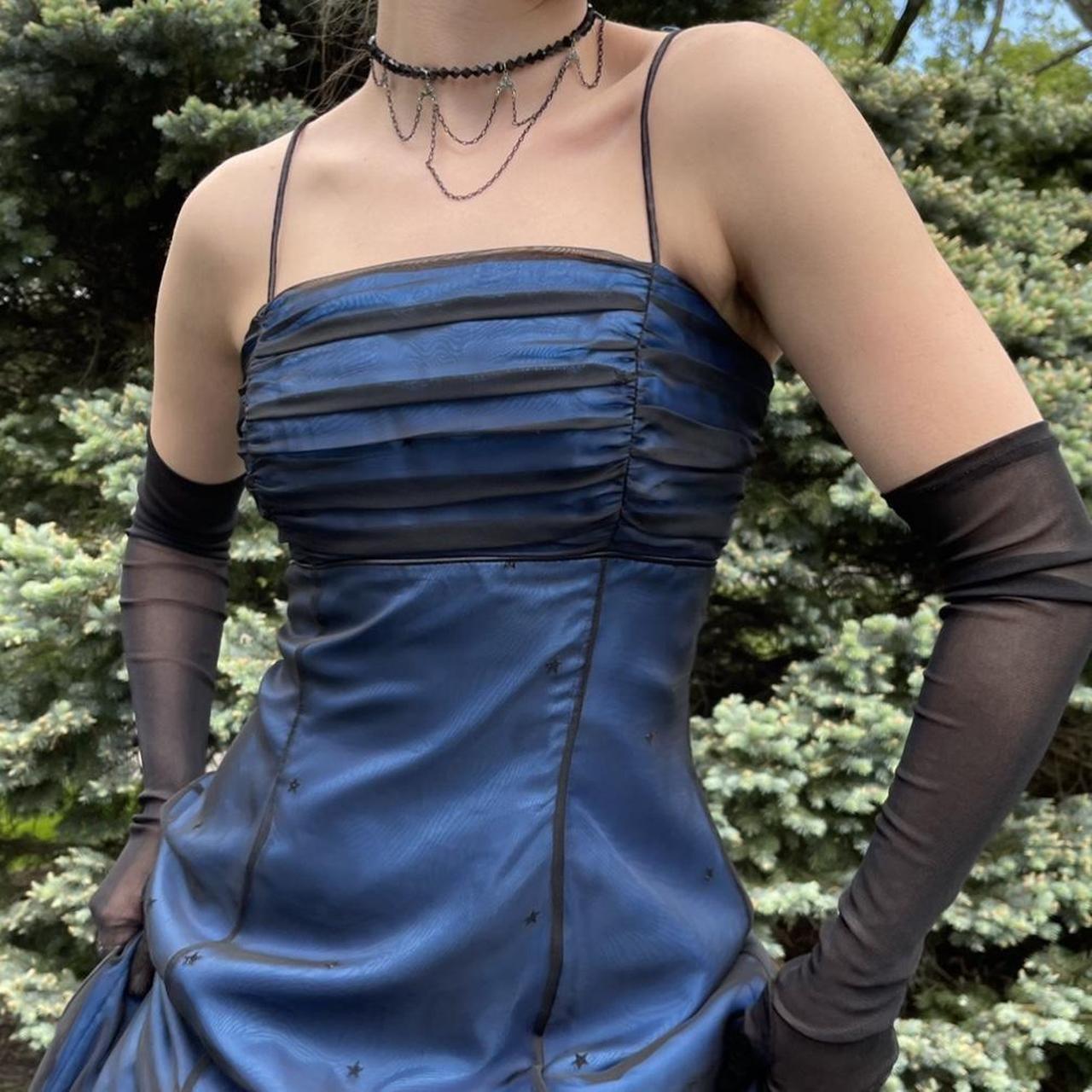 Girlhomeshops--Navy blue vintage elegant long chiffon star prom dress party dress gh5504